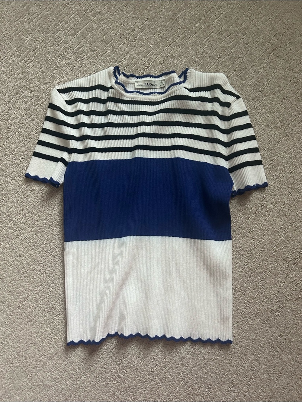 Zara Blue & White Striped Short-Sleeve Top - Large